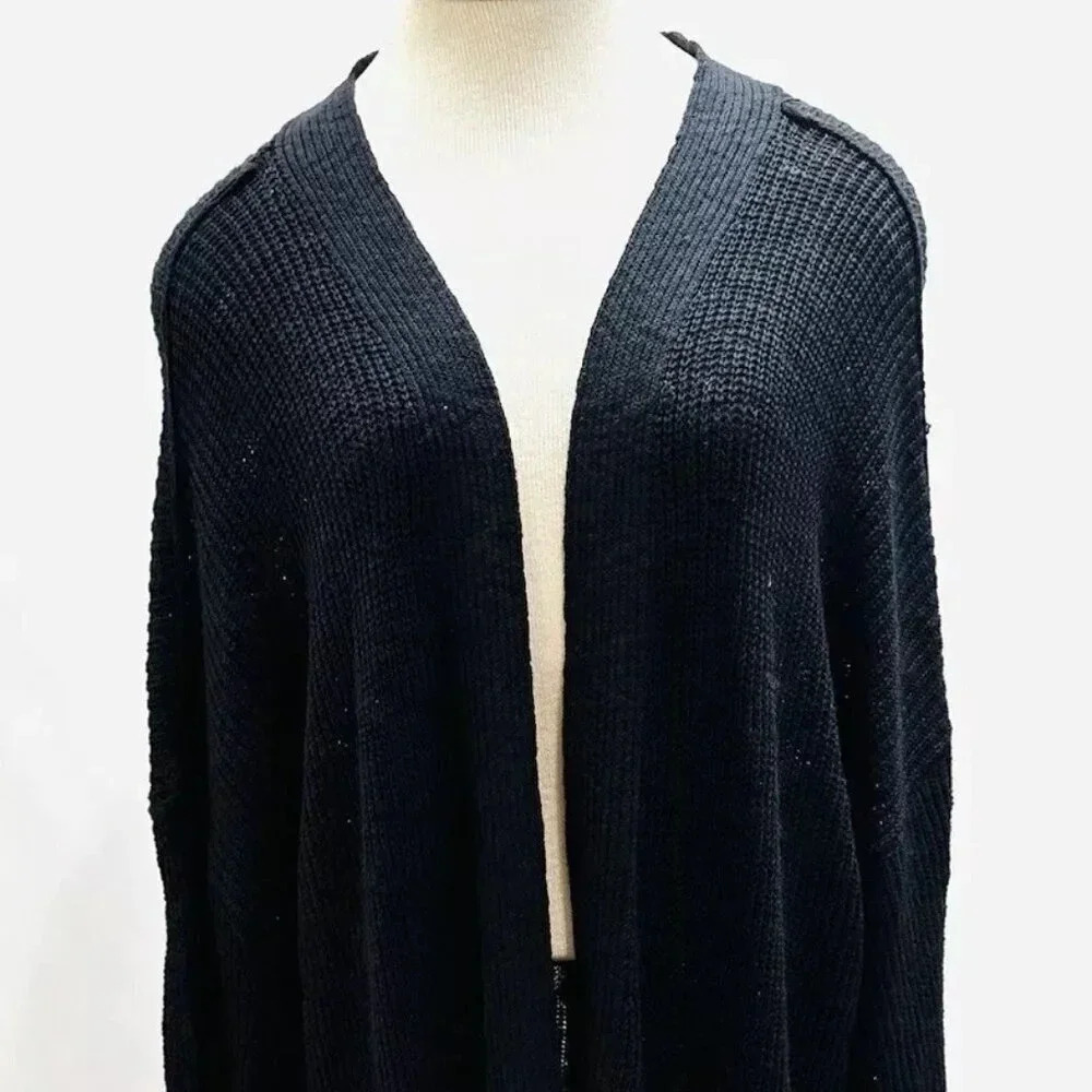 NWT SONOMA Women Long Sleeve Open Front Knit Black Long Cardigan Sweater Size 3X